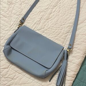 Portland Leather Light Blue Crossbody Bag with Tassel